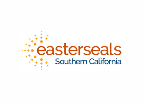 Easterseals in orange red text Southern California blue text with half yellow starburst around e in easterseals logo. easterseals Southern California logo